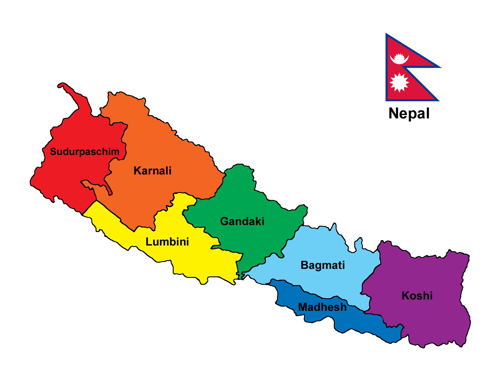 Map of Nepal with province names Clipart Nepal