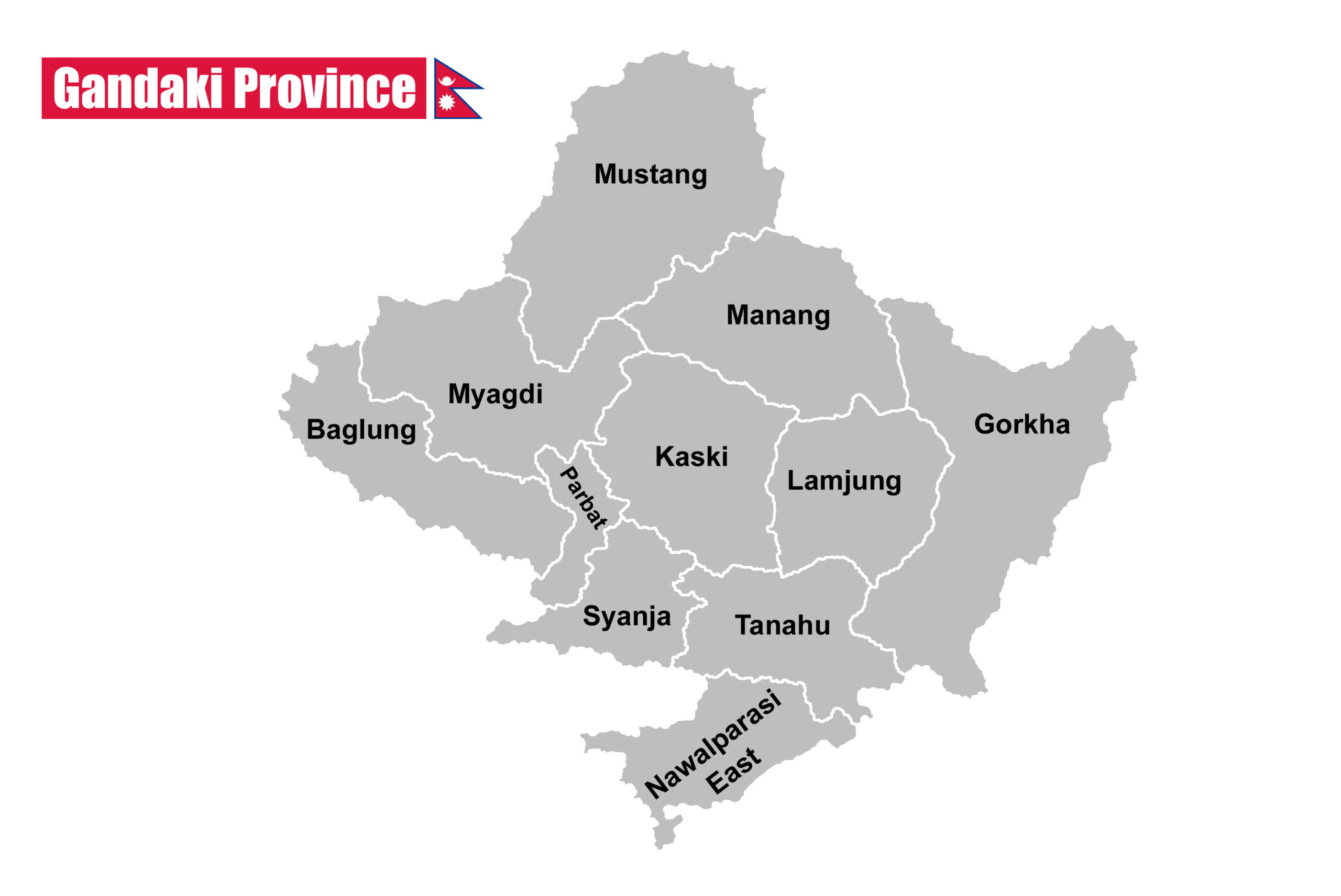 Map of Gandaki Pradesh with district names
