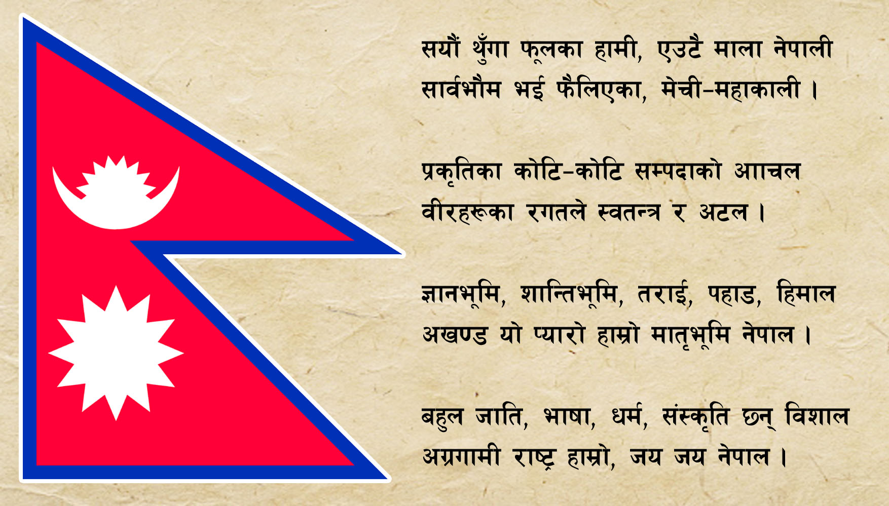 National anthem of Nepal. Nepali rastriya gaan.