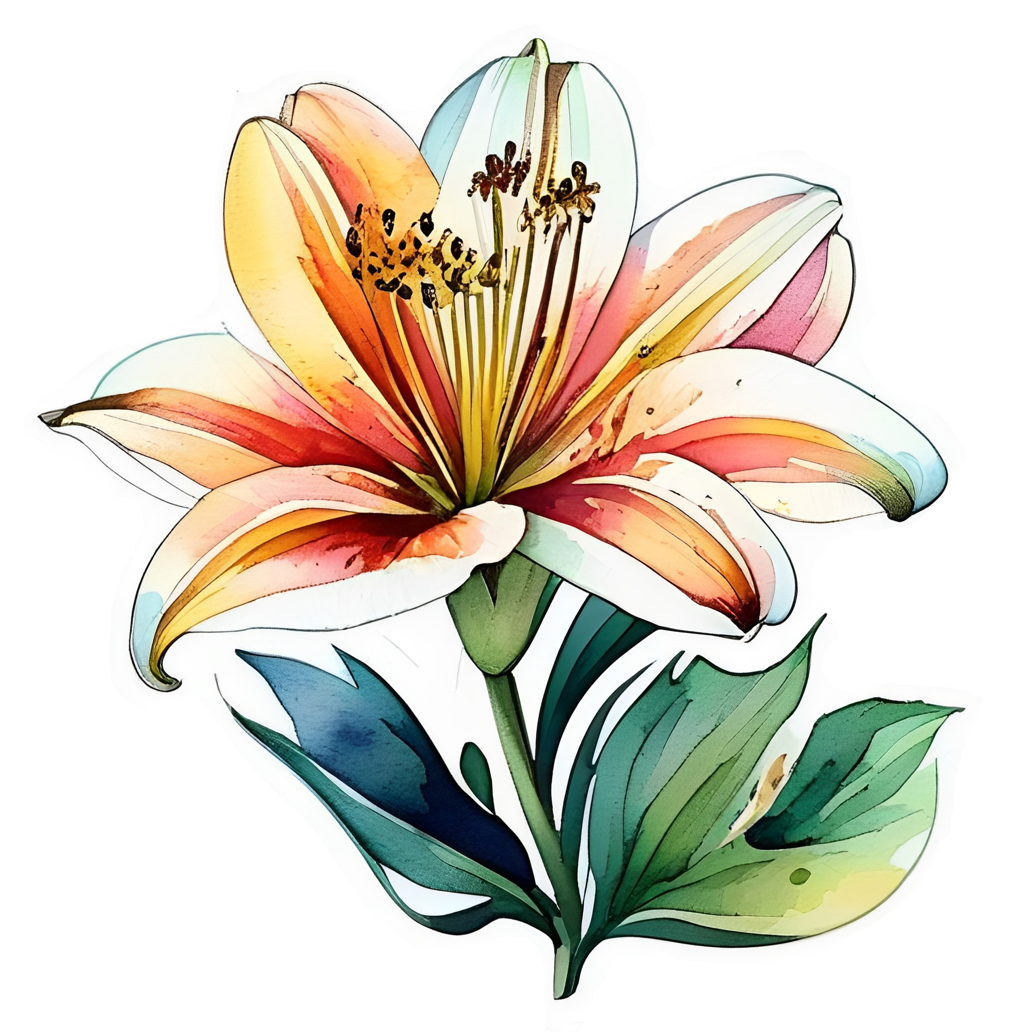 Lily flower drawing clipart watercolor