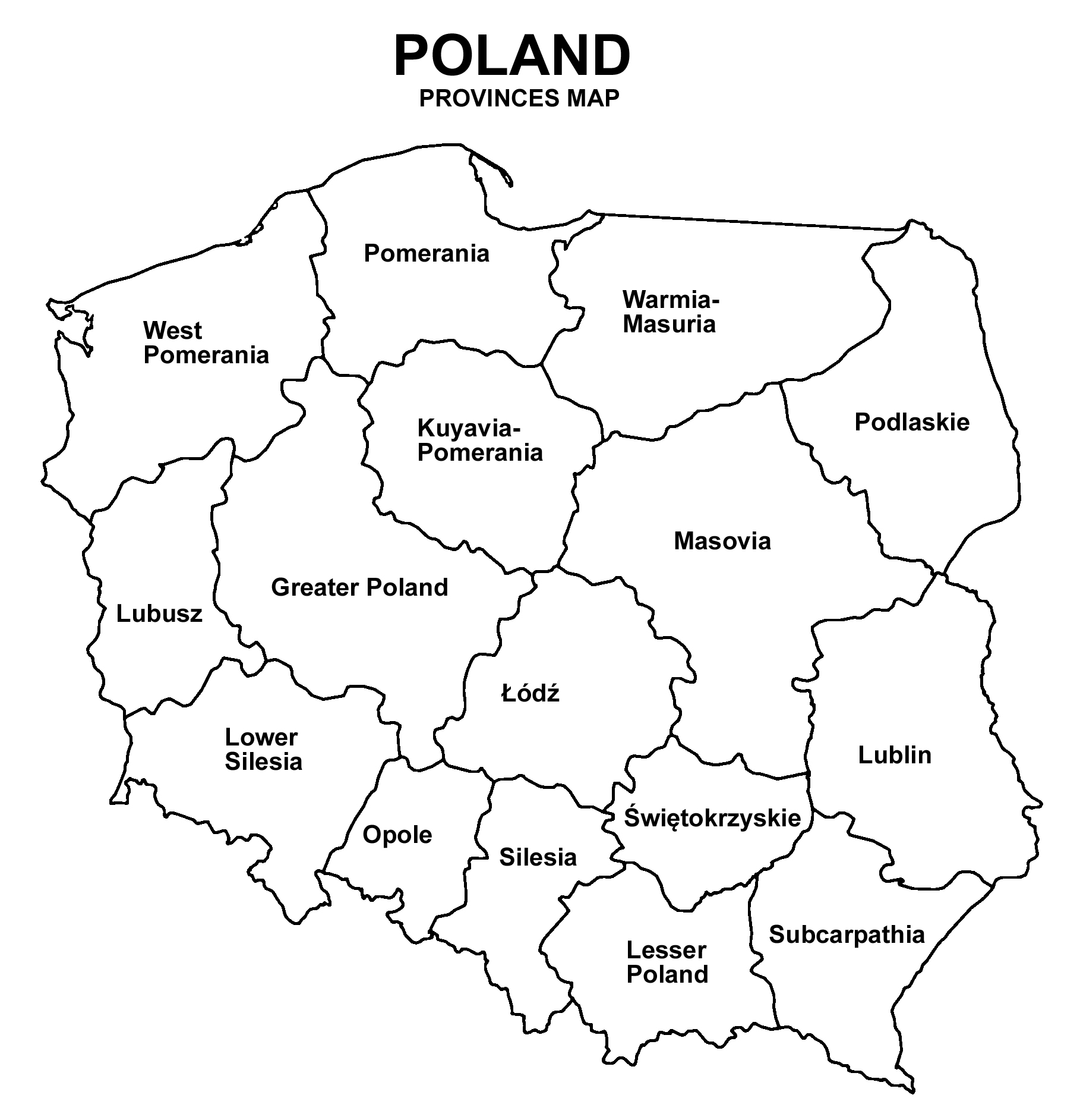 Map of Poland outline political map of poland with provinces