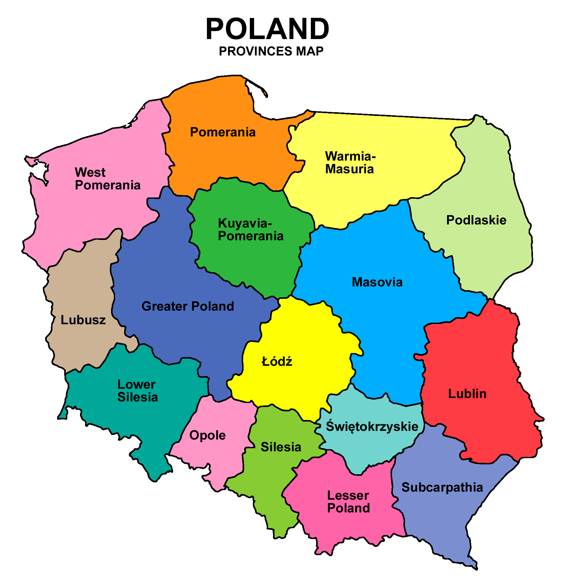 Map of Poland with Provinces Poland map