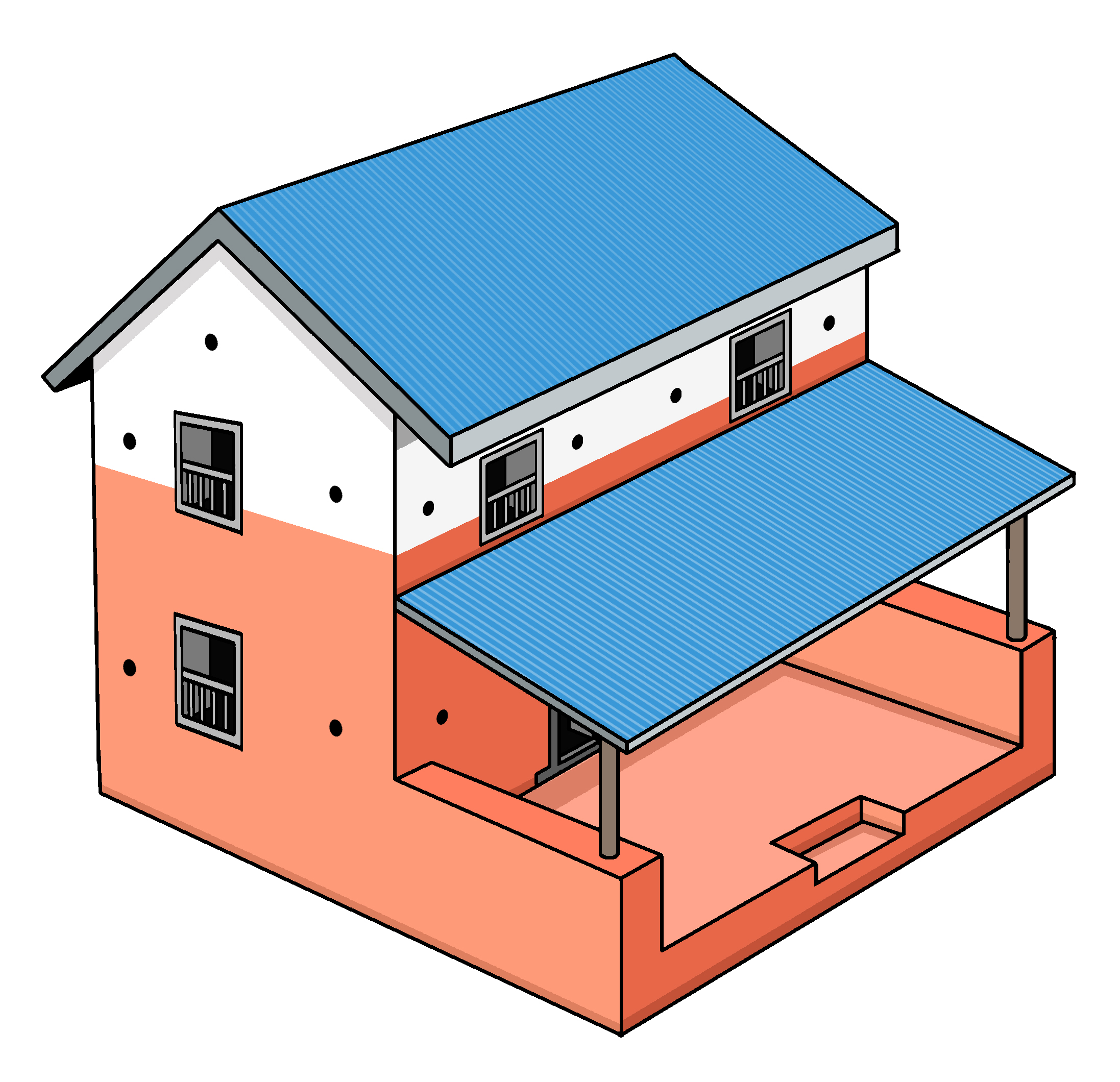 Typical traditional nepali house drawing design clipart